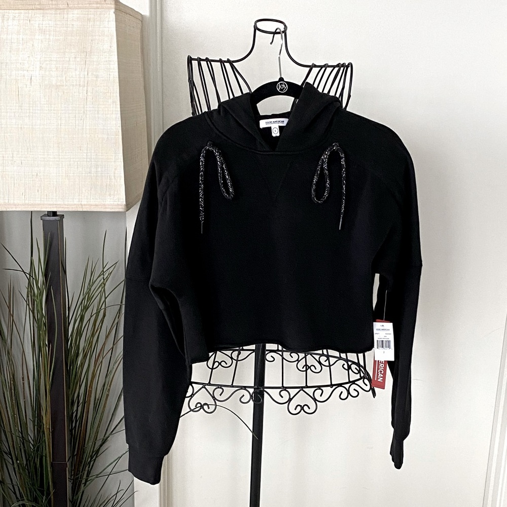 NWT Good American Black Crop Hoodie